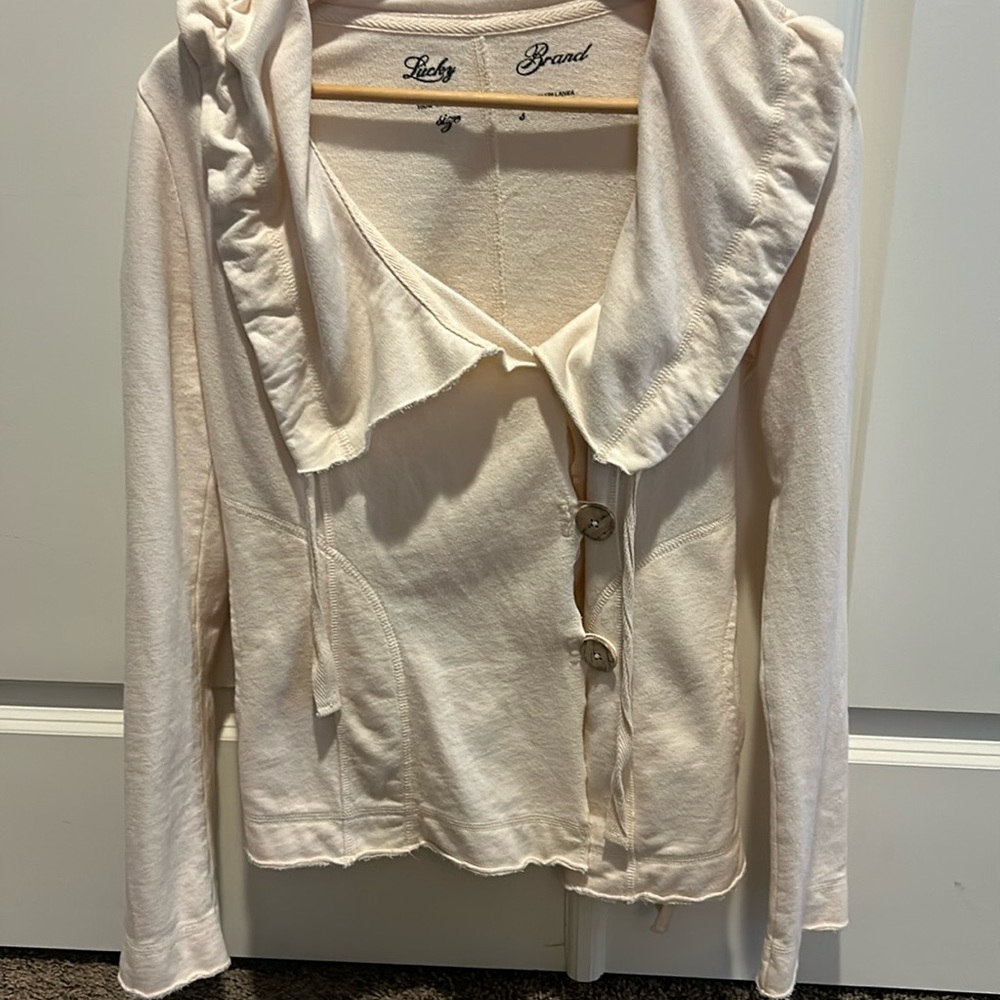 Lucky Brand Womens Cardigan Sweatshirt Small Ivory Big Buttons Boho Festiva